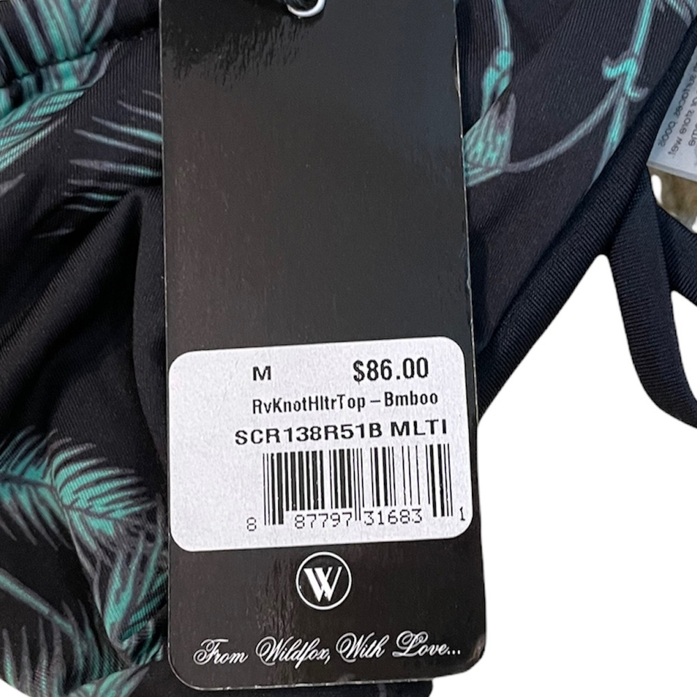 Wildfox Reversible Bamboo Print to Black Sliding Triangle Bikini Top - Picture 9 of 10
